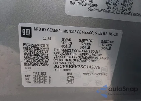 2025 Chevrolet Silverado 1500 4Wd Short Bed Custom from USA, damaged, VIN 3GCPKBEK7SG143878